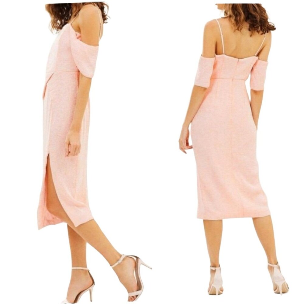 ELLIAT M Dress Acacia Crape Textured Off Shoulder Pleated Slit Front Knee Length - Picture 16 of 16